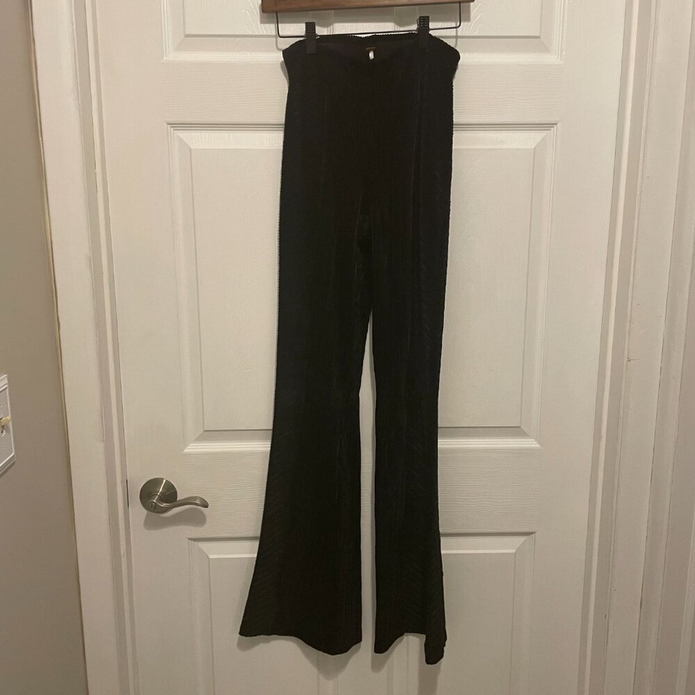 Free People Black Ribbed Flare Leg Pants